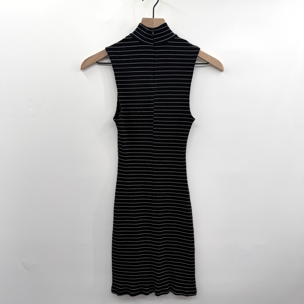 Reformation Bobbie Ribbed Knit‎ Sleeveless Mock Neck Dress in Black Stripe Small - Picture 3 of 10